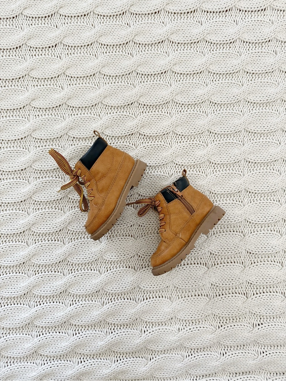 Carter's Tan Lace-Up Booties with Black Collar